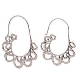 'Sterling Silver Paisley Motif Half-Hoop Earrings from Bali'
