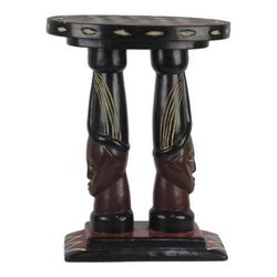Buddies,'Cedar Wood Accent Table of Two Faces from Ghana'
