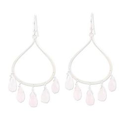Passion of Love,'Sterling Silver and Rose Quartz Dangle Earrings from India'