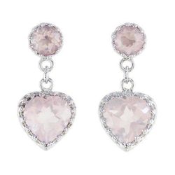 Rosy Hearts,'Rhodium Plated Rose Quartz Heart Earrings from Thailand'
