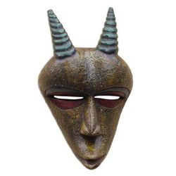 Golden Goat,'Gold-Tone African Wood Goat Mask from Ghana'