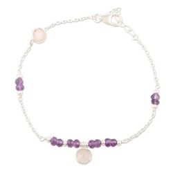 Pink Morning,'Handmade Amethyst and Rose Quartz Charm Bracelet'