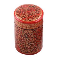 Red Floral Beauty,'Hand-Painted Red and Gold Floral Wood Canister'