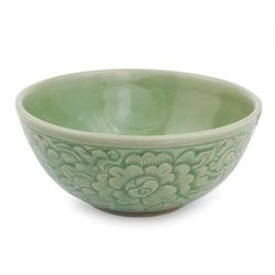 Celadon ceramic bowl, 'Green Peony'