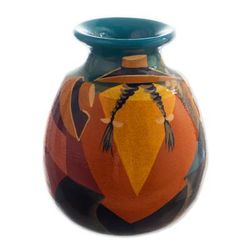 'Ceramic Decorative Vase with Hand-Painted Andean Motifs'