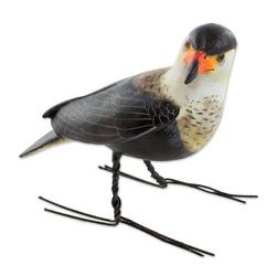 Crested Caracara,'Hand Sculpted, Painted Ceramic Crested Caracara Figurine'