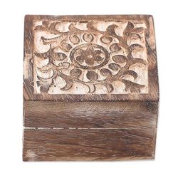 Floral Circle,'Handcrafted Square Mango Wood Decorative Box from India'
