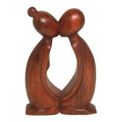 Kissing You,'Hand Carved Suar Wood Romantic Statuette from Bali'