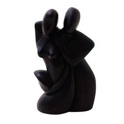 'Hand-Carved Wood Sculpture of Two Lovers from Indonesia'