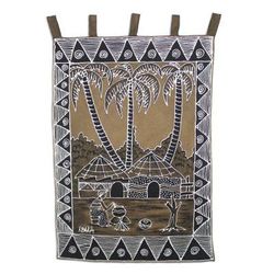 Abaa Ye Ni II,'African Village Cotton Wall Hanging'