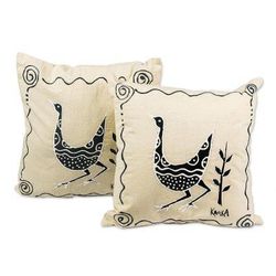 Strutting,'Hand-Painted Calico Cotton Cushion Covers (Pair)'