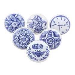 Blue Visions,'Set of 6 Handcrafted Blue Ceramic Knobs with Unique Designs'