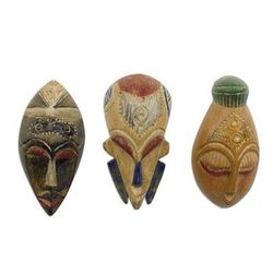 Wisdom and Happiness,'Set of 3 Sese Wood African Masks Handcrafted in Ghana'