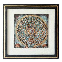 Peacock Nature,'Peacock-Themed Sese Wood-Framed Quarry Dust Wall Art'