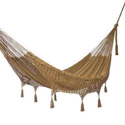 Maya Memories in Olive,'Macrame-Accented Cotton Hammock (Triple)'