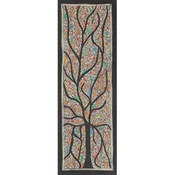 Birds's Saga II,'Signed Madhubani Painting with Colorful Birds'
