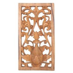 Paisley Flower,'Hand Carved Suar Wood Relief Panel'