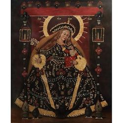 Divine Holy Virgin,'Religious Oil Painting in Colonial Style'