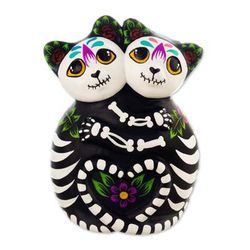 'Day of the Dead-Themed Floral Handcrafted Ceramic Sculpture'