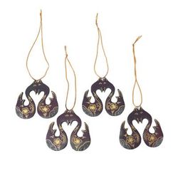 Little Loving Swans,'Set of 4 Mahogany Wood Swan Ornaments from Bali'