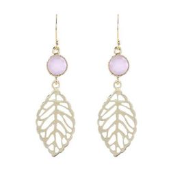 Jaipur Leaves,'Gold Plated Rose Quartz Leaf Earrings from India'