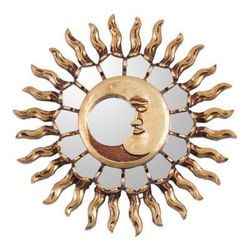 Bright Eclipse,'Moon-Themed Bronze Leaf Wall Mirror from Peru'