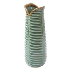 Ceramic vases, 'Nature Speaks' (pair) - Green Ceramic Leaf Vases