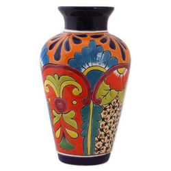 Floral Display,'Talavera-Style Ceramic Vase Crafted in Mexico'