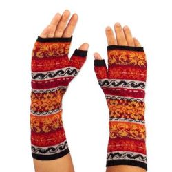 Andean Warmth,'Multicolored 100% Baby Alpaca Unisex Knit Fingerless Mitts'