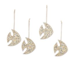 Shiny Ocean,'Set of 4 Handmade Beaded Wood Fish Ornaments with Jute Cords'
