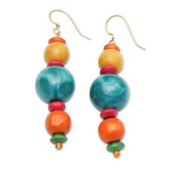 Environment Festival,'Colorful Wood and Recycled Plastic Beaded Dangle Earrings'