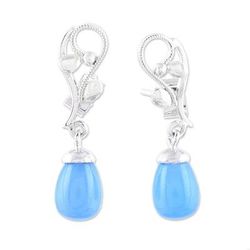 Garden Melody,'Blue Chalcedony and Sterling Silver Vine Dangle Earrings'