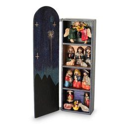 Blue Nativity,'Handmade Wood Retablo Diorama Peruvian Folk Art'