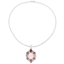 Glory of Red,'Garnet and Rose Quartz Pendant Necklace from India'