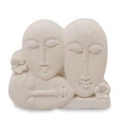 Indonesian Family,'Hand Crafted Indonesian Sandstone Sculpture of Three Faces'