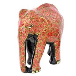 Floral Charm,'Indian Wood Painted Papier Mache Floral Elephant Sculpture'