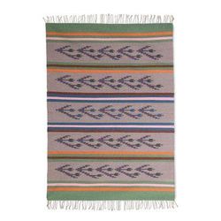 Tulip Breeze,'4x6 Handwoven Floral Wool Dhurrie Rug from India'