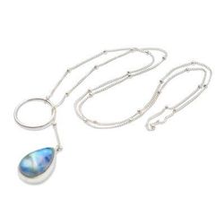 Country Rain,'Sterling Silver and Rainbow Moonstone Pendant Necklace'