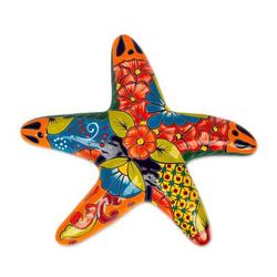 'Hand-Painted Talavera-Style Ceramic Starfish Wall Sculpture'
