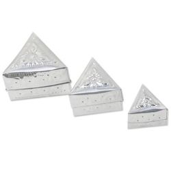 Triangular Palace,'Set of 3 Repousse Triangular Aluminum Decorative Boxes'