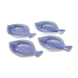 Festive Fish,'Fish-Shaped Blue Ceramic Appetizer Bowls (Set of 4)'