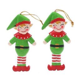 Happy Elves,'Handmade Albesia Wood Elf Holiday Ornaments (Pair)'