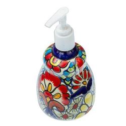 Talavera Flowers,'Handmade Talavera-Style Soap Dispenser'