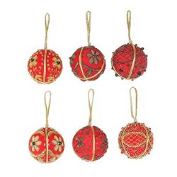 Velvet Holiday,'Beaded and Embroidered Velvet Ornaments (Set of 6)'