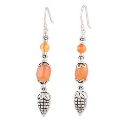 Sunset Garden,'Carnelian and Sterling Silver Fashion Dangle Earrings'