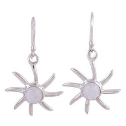 'Rainbow Sun' - Hand Crafted Moonstone and Sterling Silver Dangle Earrings