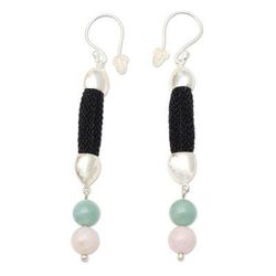 Soft Side,'Hand Made Rose Quartz and Beryl Dangle Earrings'