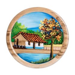 Landscape of My Land,'Handcrafted Cedar Wood Decorative Plate with Classic Scene'