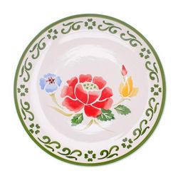 Poppy Garden in Green,'Handcrafted Ceramic Plate from Thailand'