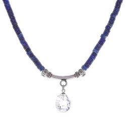 Wild Moon,'Handmade Clear Quartz and Lapis Lazuli Pendant Necklace'